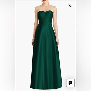 Alfred Sung Strapless Satin A-Line Gown Hunter Green Size 8 NWT
